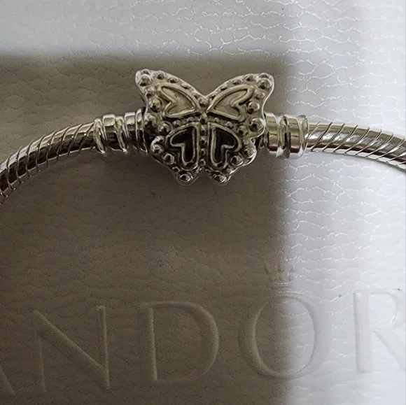 Pandora Moments Butterfly Clasp Snake Chain Bracelet 7.5 IN